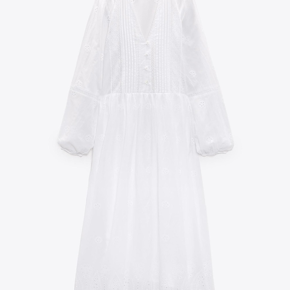 Zara white EMBROIDERED MAXI DRESS
